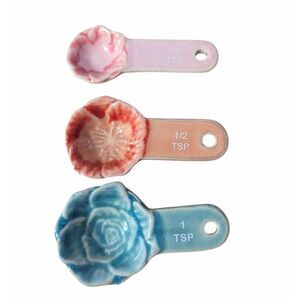 Flower ceramic .25 .5 1 tsp measuring spoons set of 3 multicolor